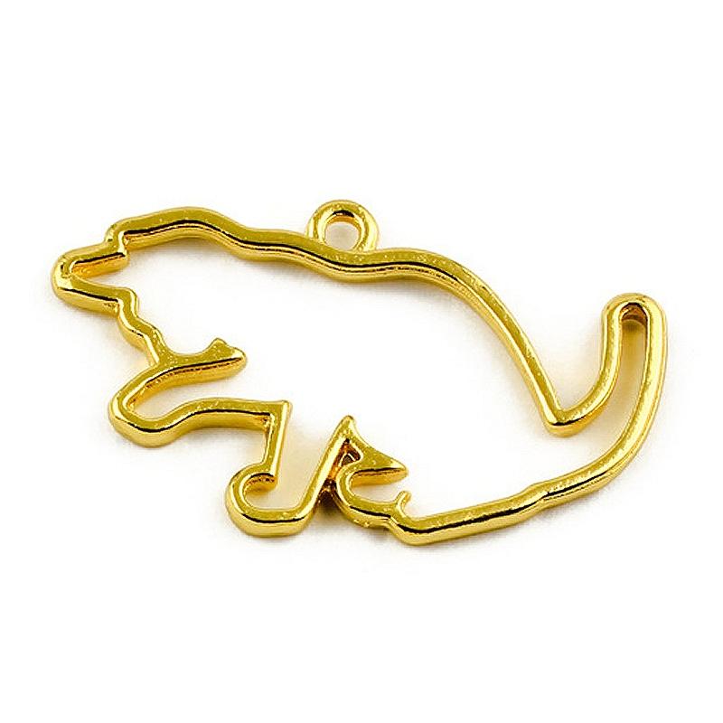 毛づくろいするネコの空枠 約24×40mm 1個[ゴールド] | 