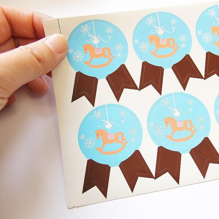 ラッピング プレゼント シール 木馬 ロゼット 水色 6片 4シート 出産