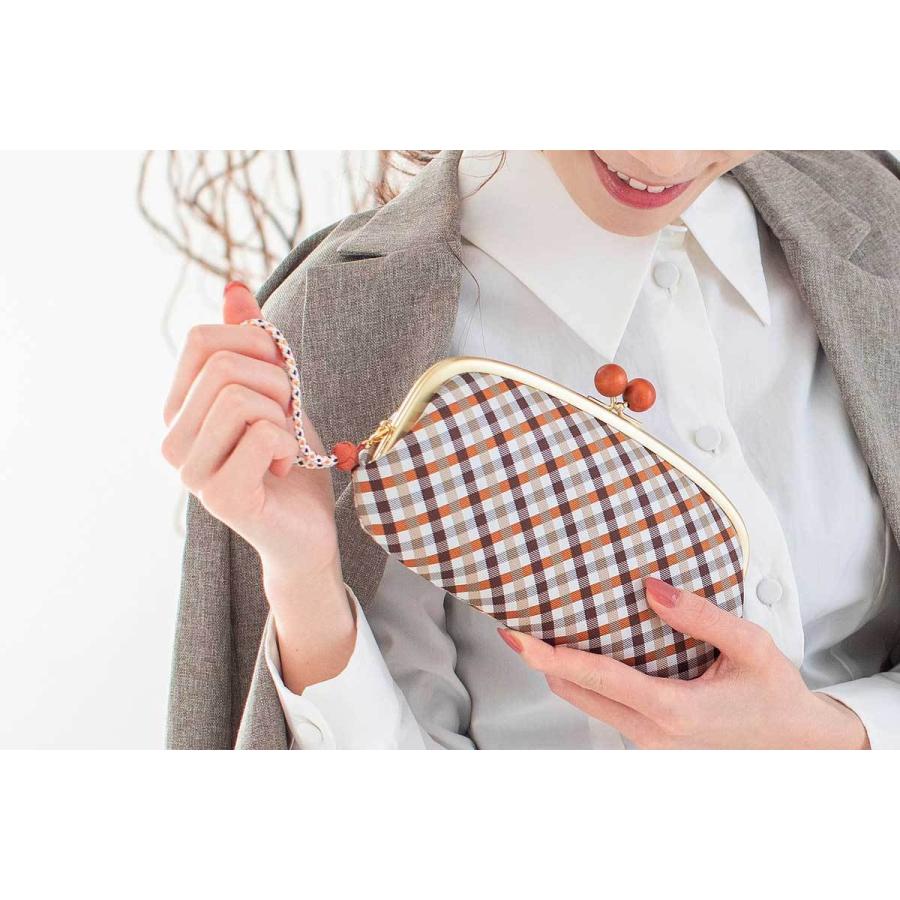 西陣織シルク・がま口長財布・京組紐ストラップ付・ギンガムチェック・ブラウン・レディース・日本製 |  | 11