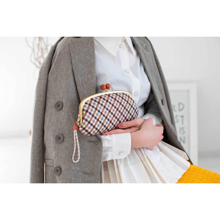 西陣織シルク・がま口長財布・京組紐ストラップ付・ギンガムチェック・ブラウン・レディース・日本製 |  | 12