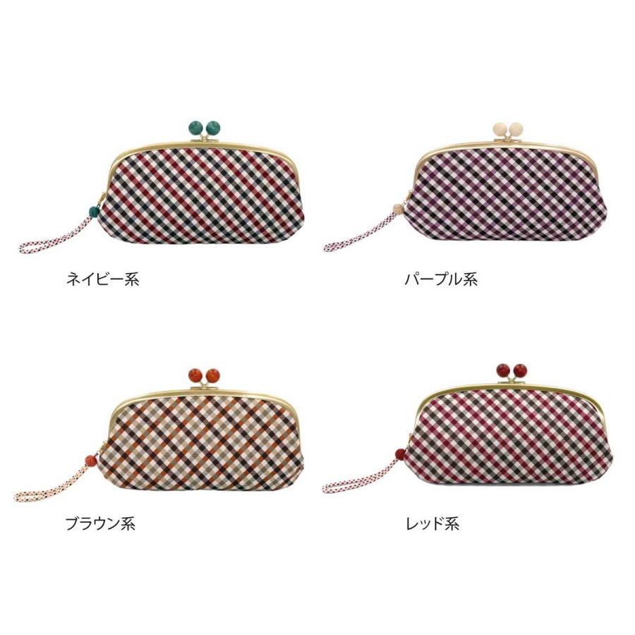 西陣織シルク・がま口長財布・京組紐ストラップ付・ギンガムチェック・ブラウン・レディース・日本製 |  | 16