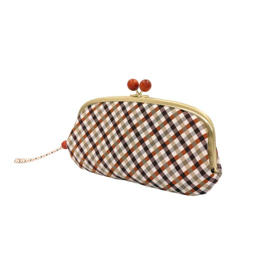 西陣織シルク・がま口長財布・京組紐ストラップ付・ギンガムチェック・ブラウン・レディース・日本製 |  | 03