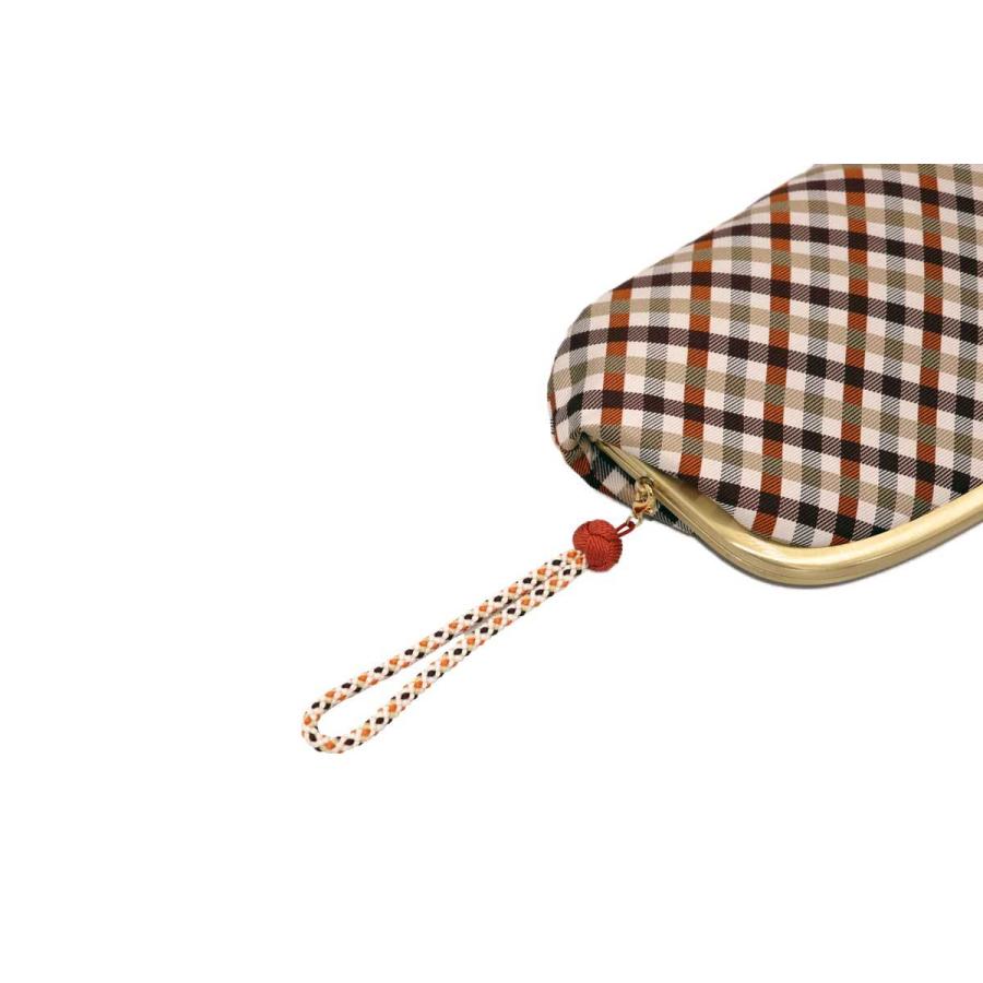 西陣織シルク・がま口長財布・京組紐ストラップ付・ギンガムチェック・ブラウン・レディース・日本製 |  | 05