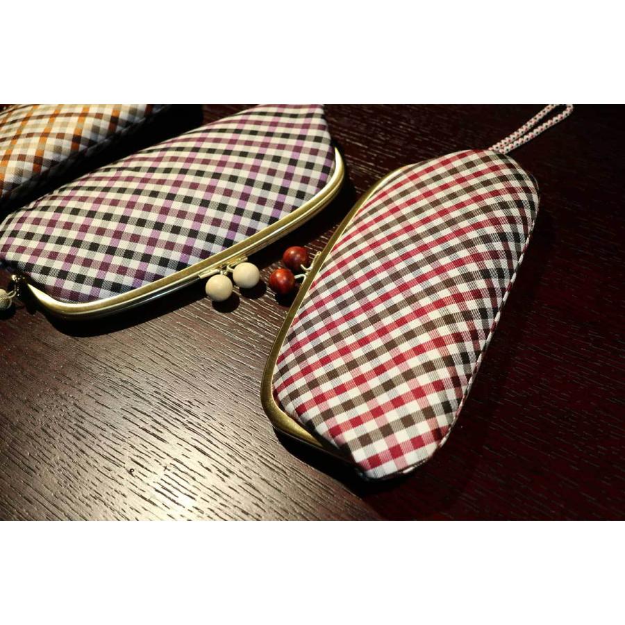 西陣織シルク・がま口長財布・京組紐ストラップ付・ギンガムチェック・レッド・レディース・日本製 |  | 12