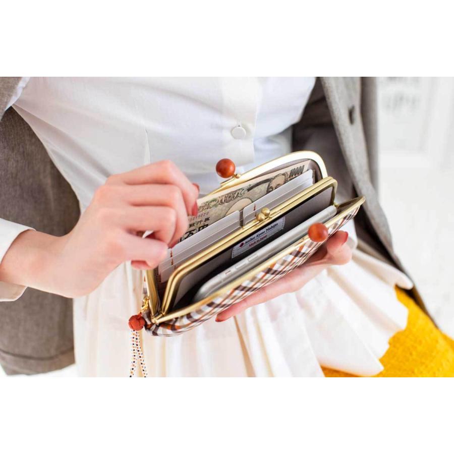 西陣織シルク・がま口長財布・京組紐ストラップ付・ギンガムチェック・レッド・レディース・日本製 |  | 13