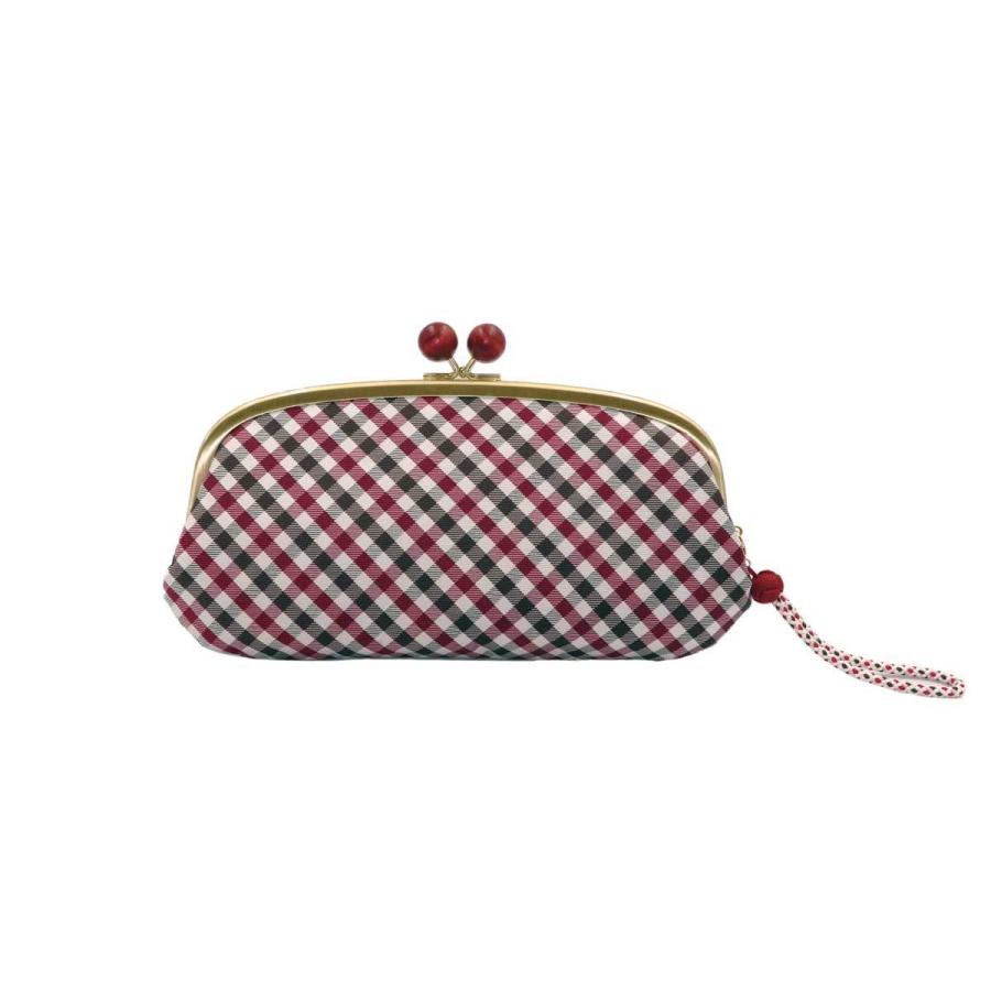 西陣織シルク・がま口長財布・京組紐ストラップ付・ギンガムチェック・レッド・レディース・日本製 |  | 02