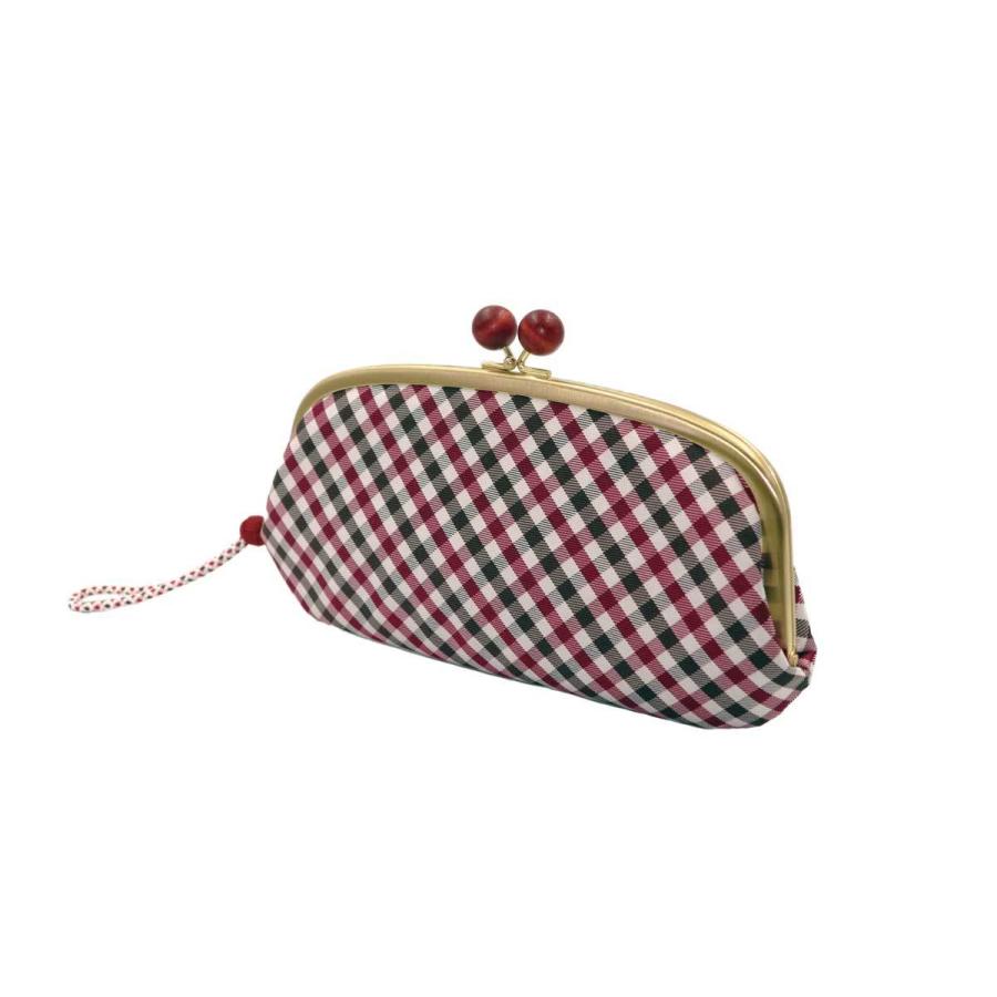 西陣織シルク・がま口長財布・京組紐ストラップ付・ギンガムチェック・レッド・レディース・日本製 |  | 03