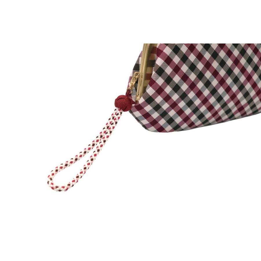 西陣織シルク・がま口長財布・京組紐ストラップ付・ギンガムチェック・レッド・レディース・日本製 |  | 05