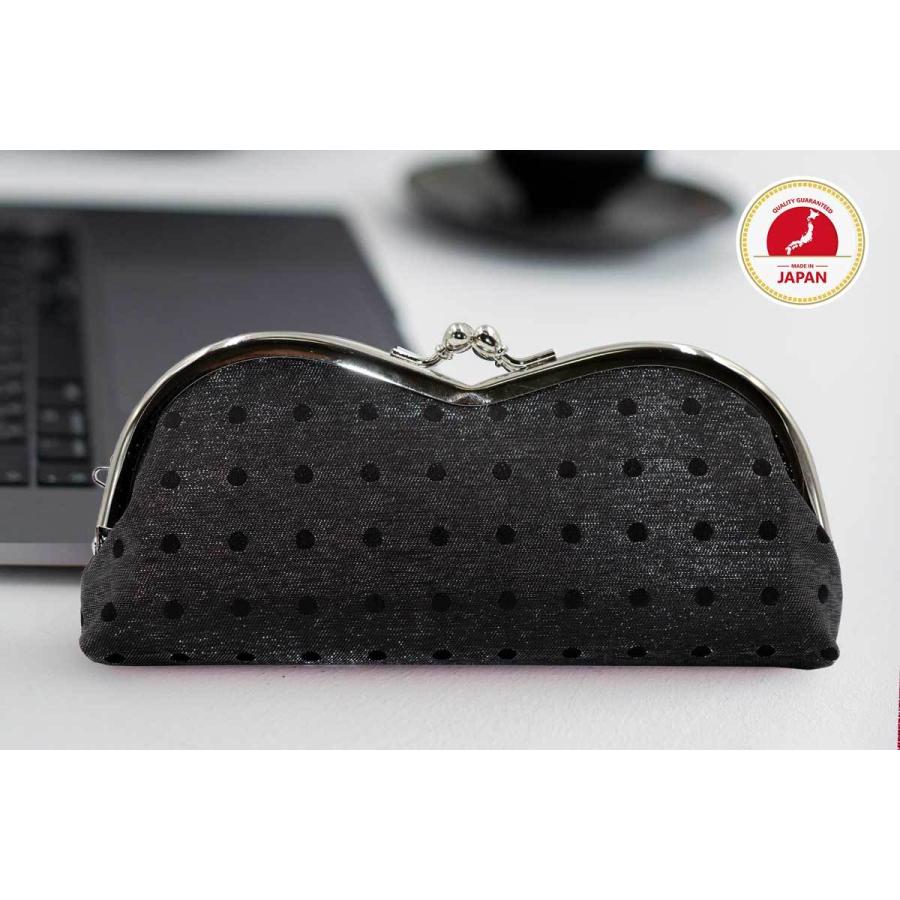 西陣織シルク×艶やかナイロン・山型眼鏡ケース・水玉・スパークリングブラック・日本製 | 