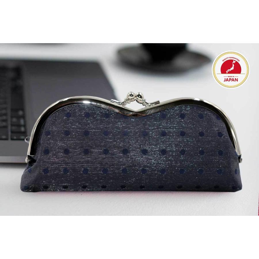 西陣織シルク×艶やかナイロン・山型眼鏡ケース・水玉・スパークリングネイビー・日本製 | 