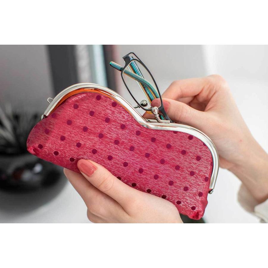 西陣織シルク×艶やかナイロン・山型眼鏡ケース・水玉・スパークリングネイビー・日本製 |  | 09