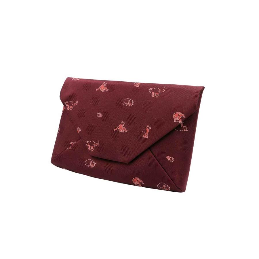 お茶目な猫が可愛いすぎる・西陣織シルク・和風クラッチ（数寄屋袋）・B5サイズタブレット対応・葡萄色（えびいろ）・日本製 |  | 02