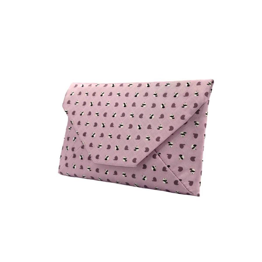 お座りパンダ&もぐもぐパンダ・西陣織シルク・和風クラッチ（数寄屋袋）・B5サイズタブレット対応・撫子色（なでしこいろ）・日本製 |  | 02