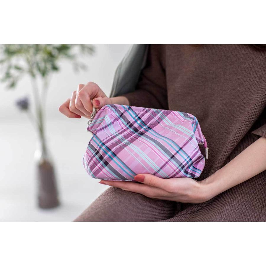 撥水加工・西陣織シルク・がばっと開くコスメポーチ・マルチチェック・アッシュグレー・レディース・日本製 |  | 14