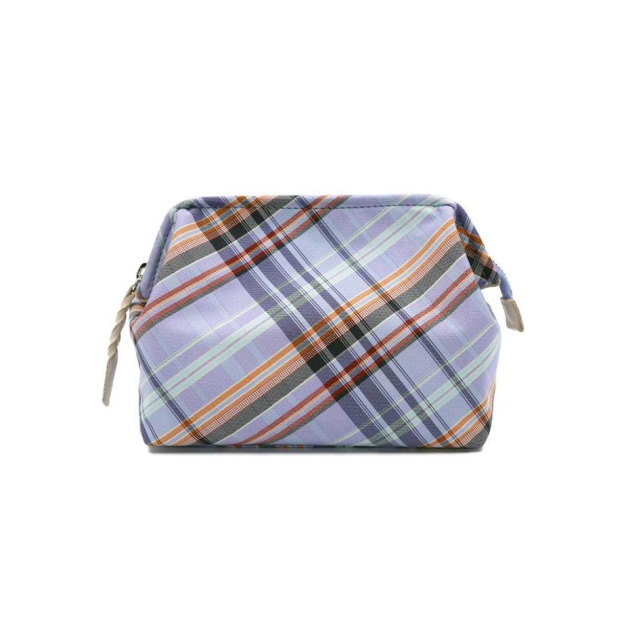 撥水加工・西陣織シルク・がばっと開くコスメポーチ・マルチチェック・スカイブルー・レディース・日本製 |  | 01