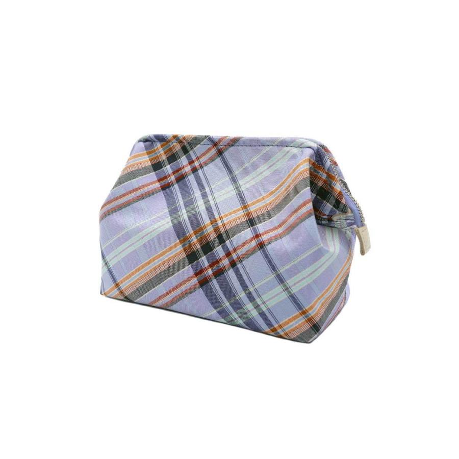 撥水加工・西陣織シルク・がばっと開くコスメポーチ・マルチチェック・スカイブルー・レディース・日本製 |  | 02