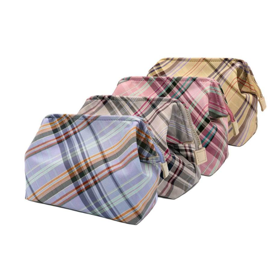 撥水加工・西陣織シルク・がばっと開くコスメポーチ・マルチチェック・スカイブルー・レディース・日本製 |  | 09