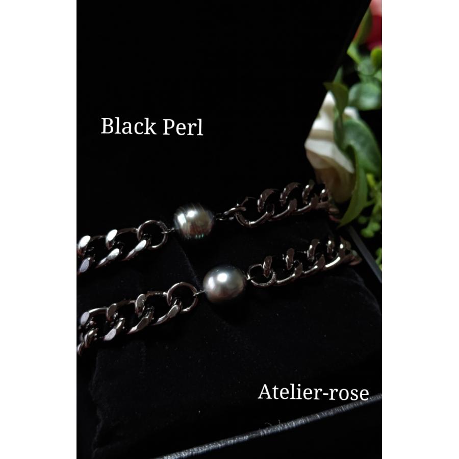 ユニセックス 黒蝶真珠ブレスレット メンズブレス オシャレに かっこよく♪