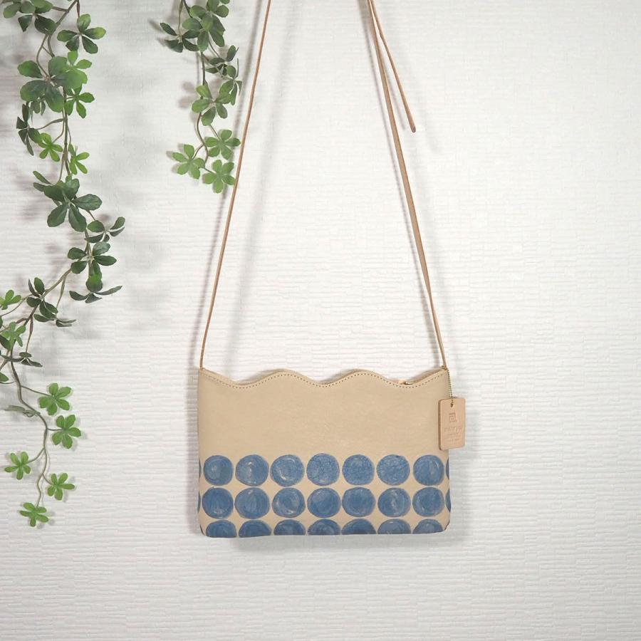 波形 サコッシュ レザー ショルダーバッグ 手染め ハンドメイド