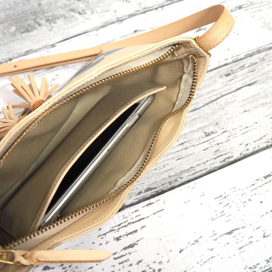 波形 サコッシュ レザー ショルダーバッグ 手染め ハンドメイド