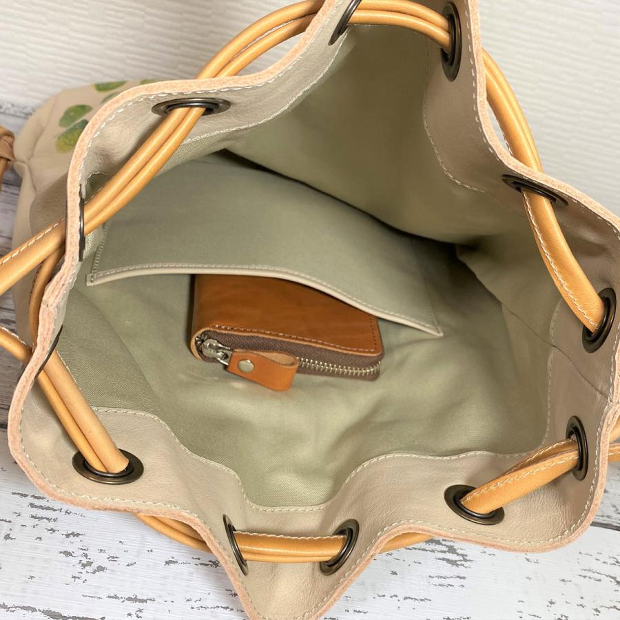 リュック 巾着 ナップザック レザー 手染め ハンドメイド タンニン