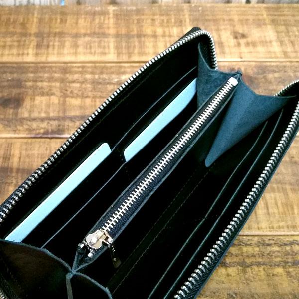 クロコ 型押し革 ラウンドファスナー ロングウォレット 長財布 手作り 
