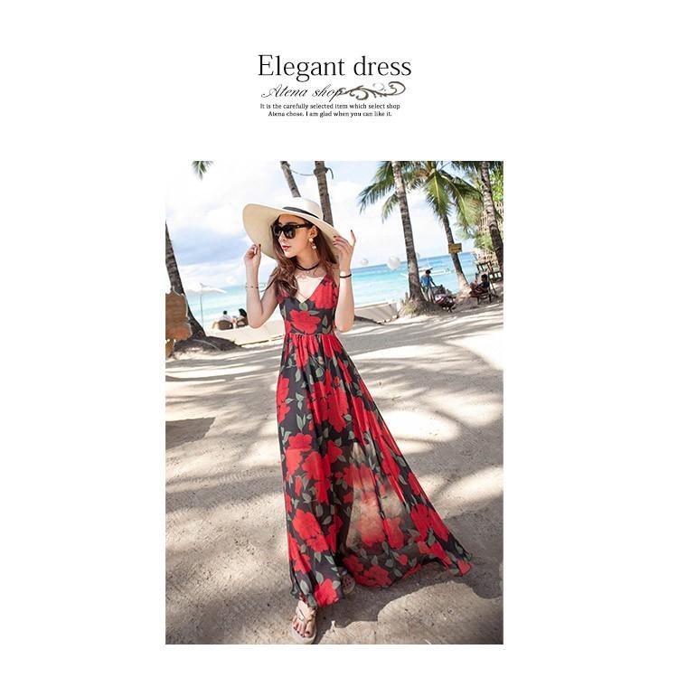 花柄 リゾートワンピース マキシワンピース ロングワンピース 夏 ブラック 黒 レッド 赤 ハイビスカス バラ 背中 バック セクシー 252rizo Towanpi Suburakku Atena 通販 Yahoo ショッピング