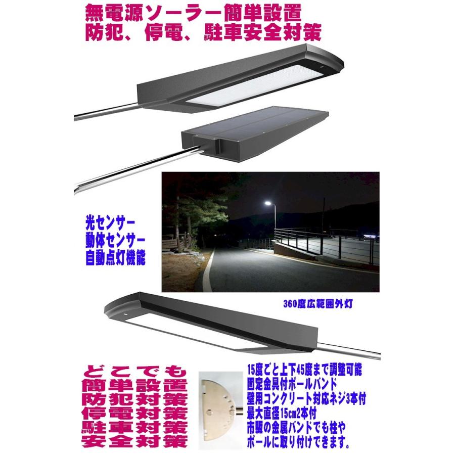 最新　高輝度　広範囲　外灯　太陽光充電器　無電源　防災セット　センサーソーラーライト　どこでも自動点灯式　電灯　人感センサー　360度　ソーラーパネル　街灯