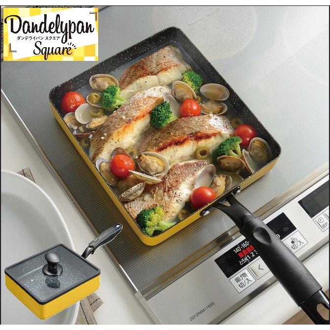 フライパンダンデライパンスクエア 　四角　蓋つき　ガラス蓋　フタ付き　ガスコンロ対応　IH対応　　22×19cm | 