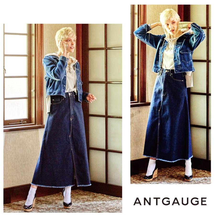 ANTGAUGE（アントゲージ） デニムフレアスカート スリット 膝下丈 a