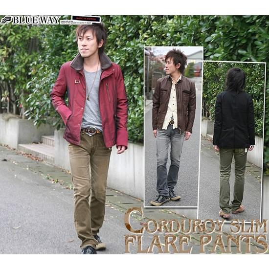 絶妙なデザイン おしゃれ メンズ Cコーデュロイスキニースリムフレアーパンツ Bluewayブルーウェイ硫化染めt 秋冬 コーデュロイ ボトムス パンツ