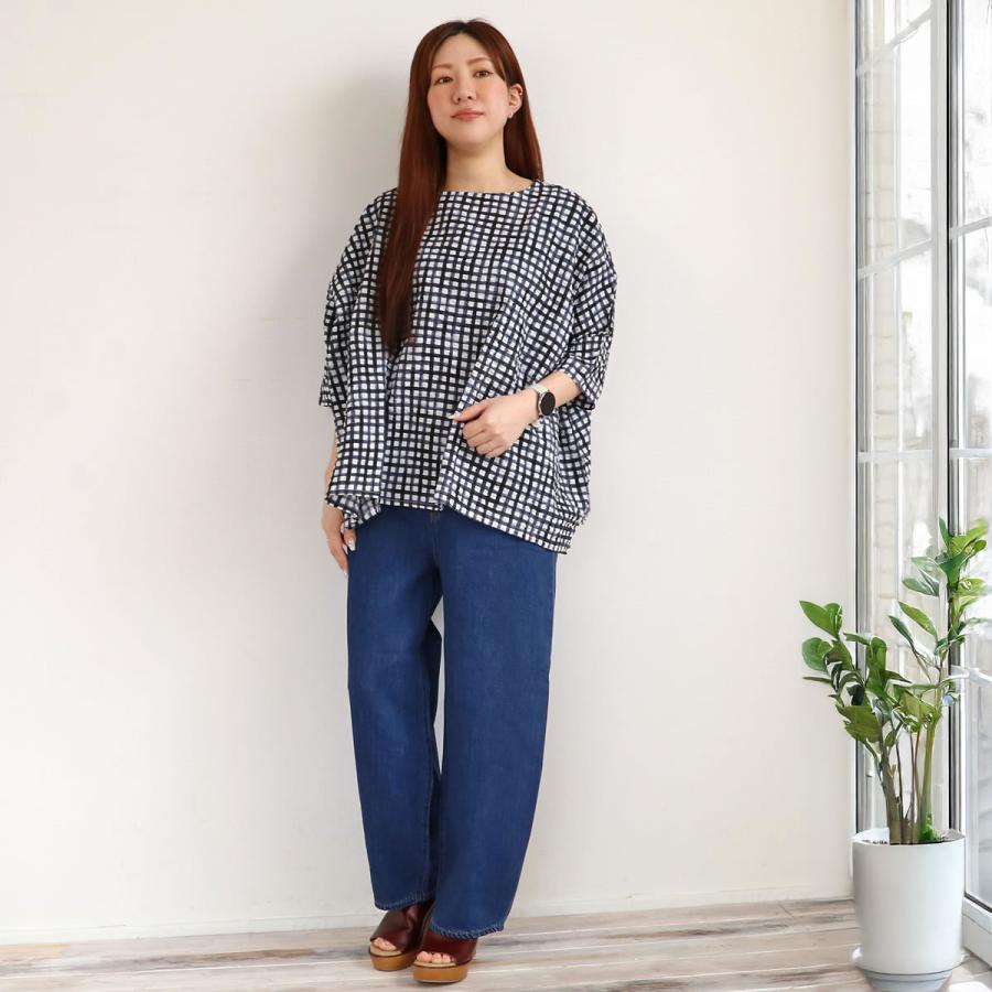 NARU ナル 60ローンリップル チェック＆ストライプ ブラウス シャツ 五