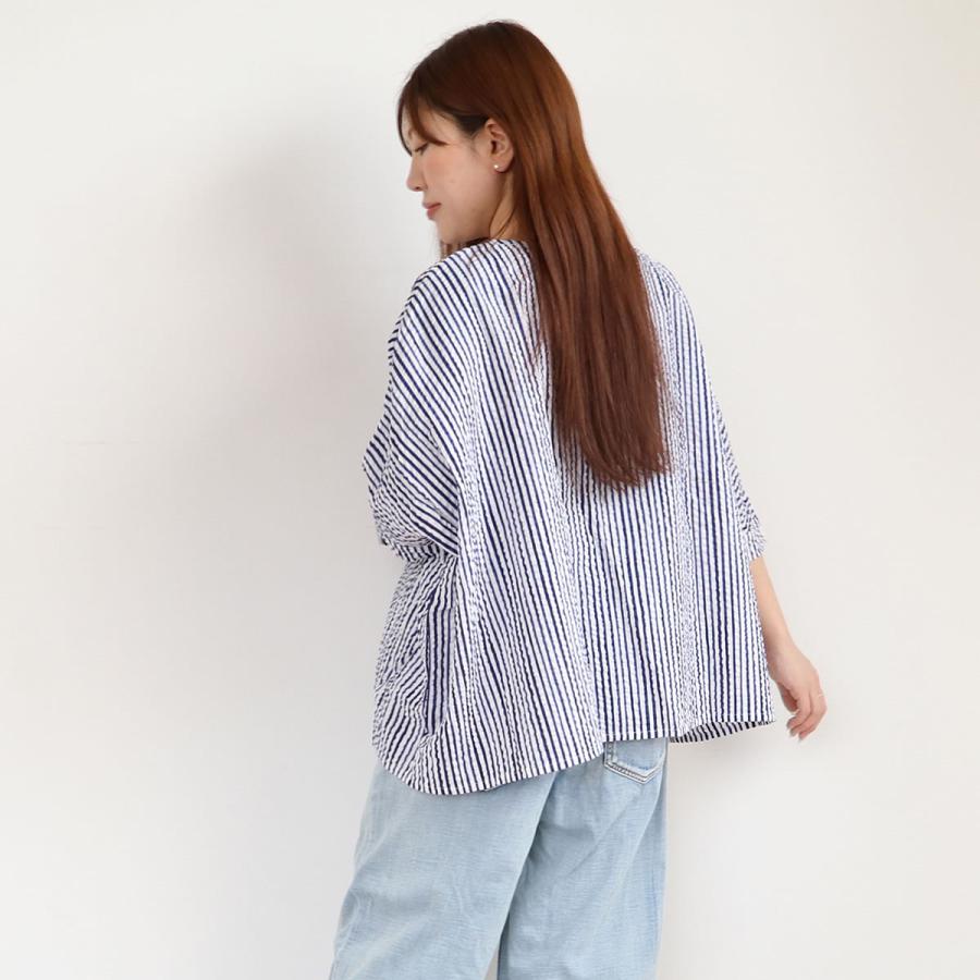 NARU ナル 60ローンリップル チェック＆ストライプ ブラウス シャツ 五