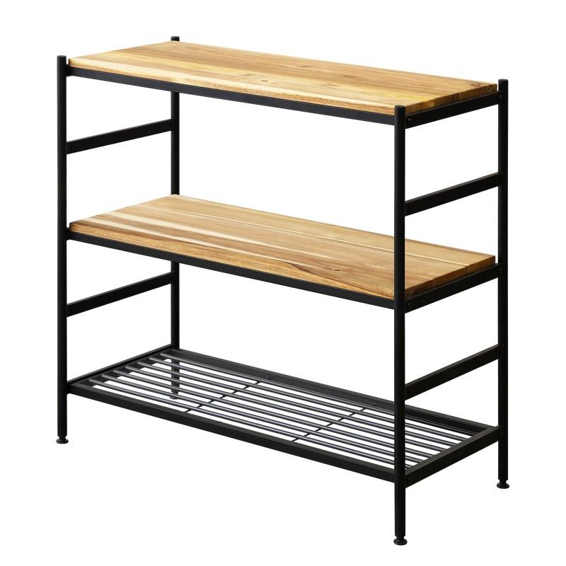 リベット３段ラック［上段棚柵付き］植物棚　アイアン家具　アイアンラック リベット3段ラック［上段棚柵付き］植物棚 アイアン家具 アイアン