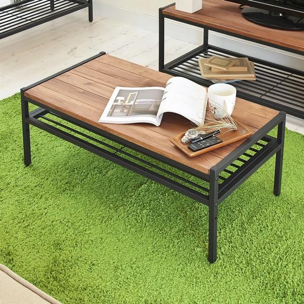 テーブル 木製 スチール リビングテーブル アイアン*ウッド センター