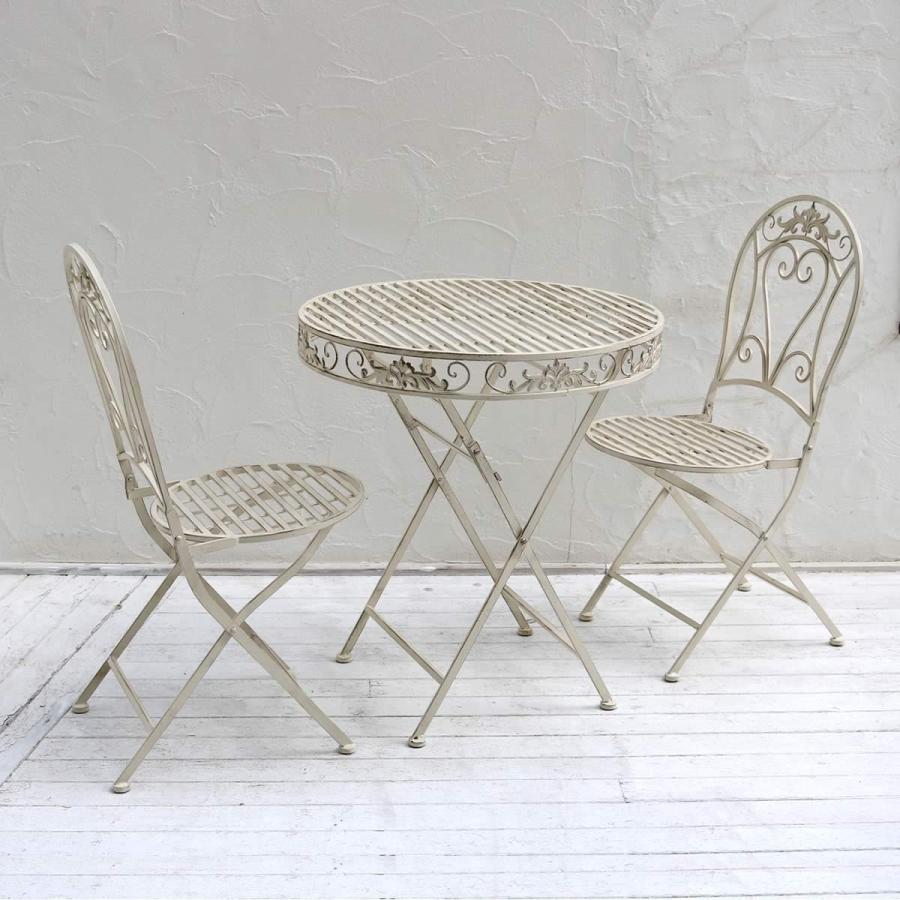 アイアン ガーデン ラウンドテーブル＆チェアー2脚セット : ガーデン