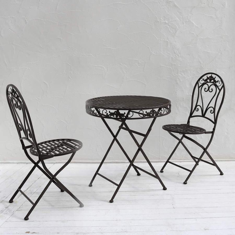 アイアン ガーデン ラウンドテーブル＆チェアー2脚セット : ガーデン