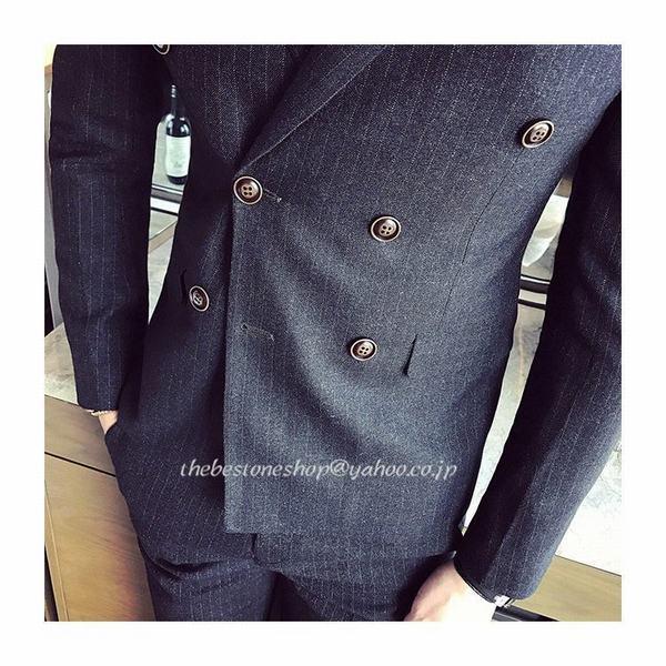 ファッションデザイナー ビジネススーツ 入学式 結婚式 紳士服 細身 イギリス風 セットアップ フォーマル メンズスーツセット ストライプ ３点セット 3ピーススーツ スリーピーススーツ ビジネススーツ ３点セット 3ピーススーツ スリーピーススーツ ビジネススーツ