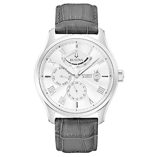 Bulova Classic96C141メンズブラックレザーバンドウィルトンシルバー 