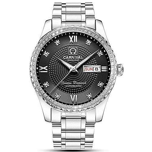 CARNIVALカーニバル） 腕時計 自動巻き 防水 夜光 ダイヤ装飾 メンズ 黒色