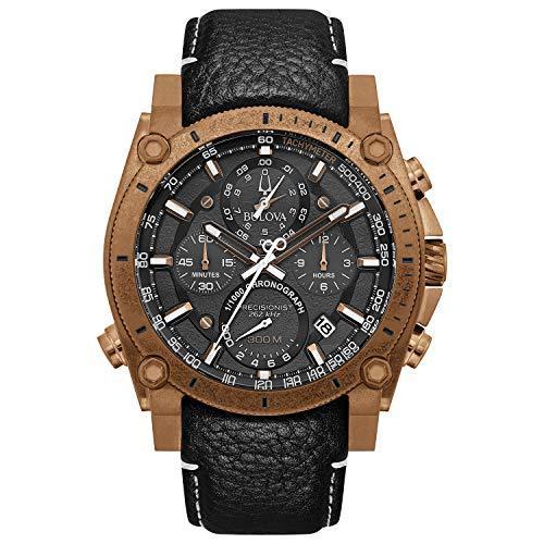 Bulova Precisionist Champlain 97B188メンズブラックレザーバンドブラック/グレーダイヤルウォッチ
