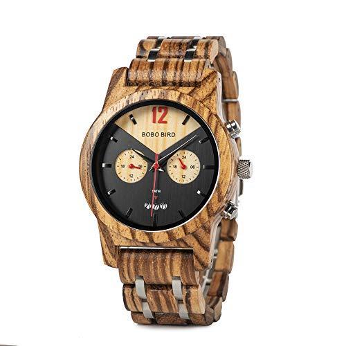木製メンズウォッチ 木製メタルストラップ クロノグラフ & 日付表示 メンズ万能時計 クォーツファッション腕時計