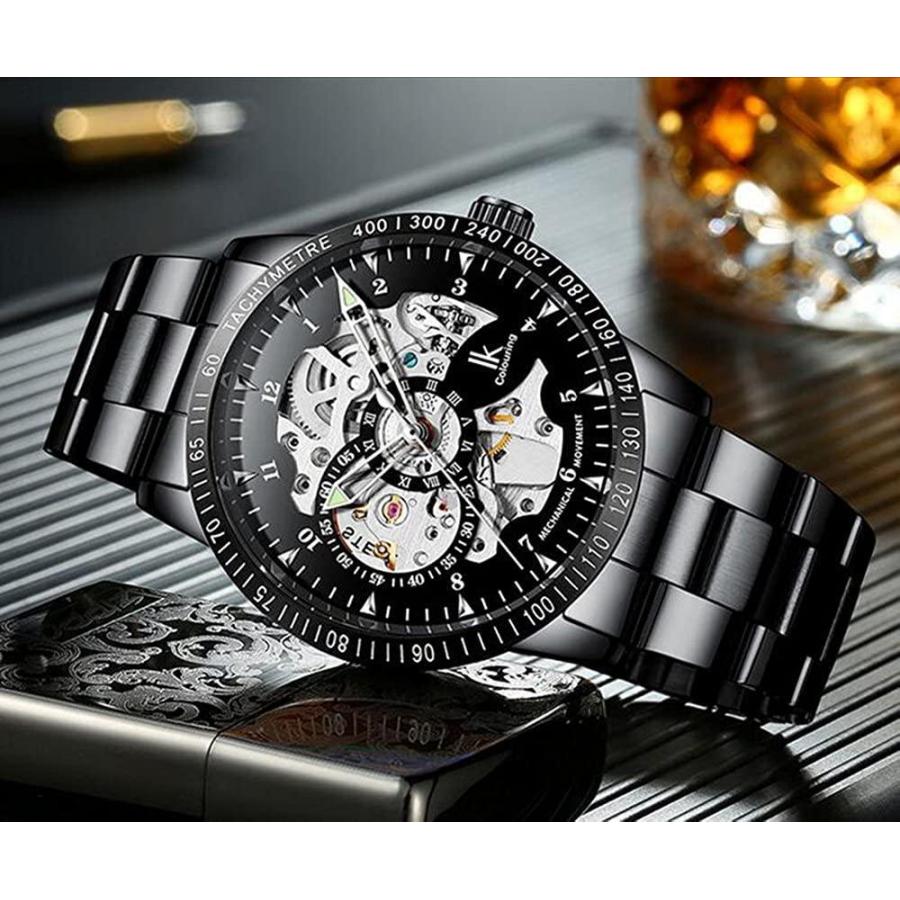 メンズ 腕時計 夜光 スケルトン ダイヤル ギア 目立つ クラシック 自動