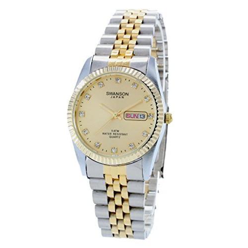 Swansonメンズツートンカラーday-date Watch Gold Dial With Stones with Travel Case