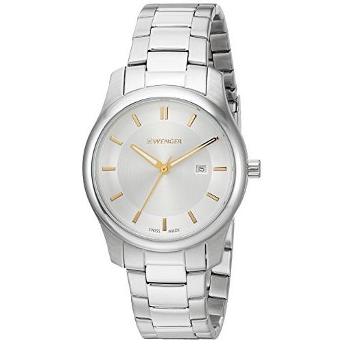 (ウェンガー) Wenger メンズ「シティクラシック」スイスクオーツ ステンレススチール＆レザー カジュアル腕時計 Silver Two-Tone