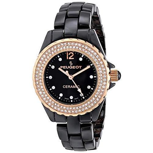 Peugeot Women Ceramic Wrist Watch with Crystal Bezel and Link