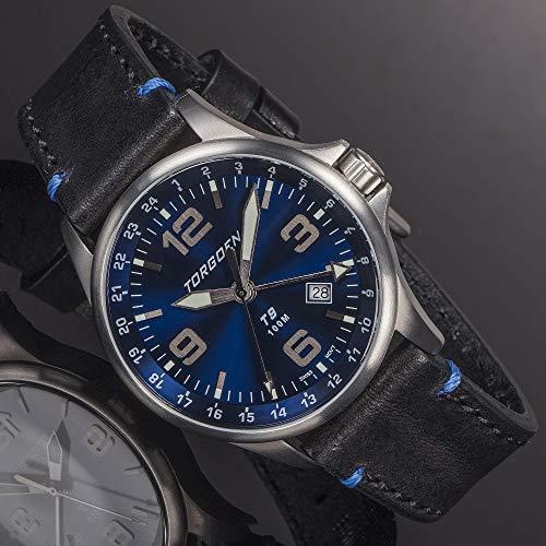Torgoen T9 Blue GMT Pilot Watch | 42mm - Black Leather Strap