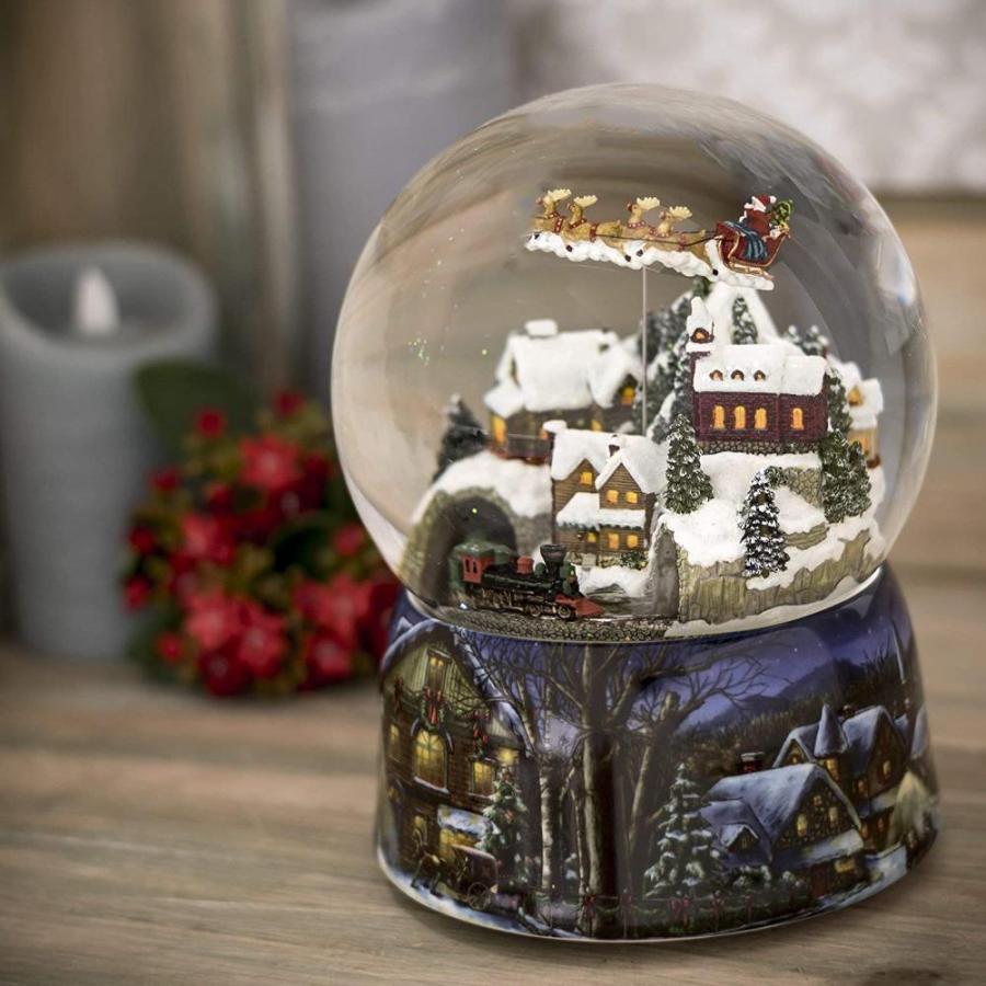 San Francisco Music Box Santa & Reindeer Snow Globe - 6.5" Tall Musical Christmas Decoration