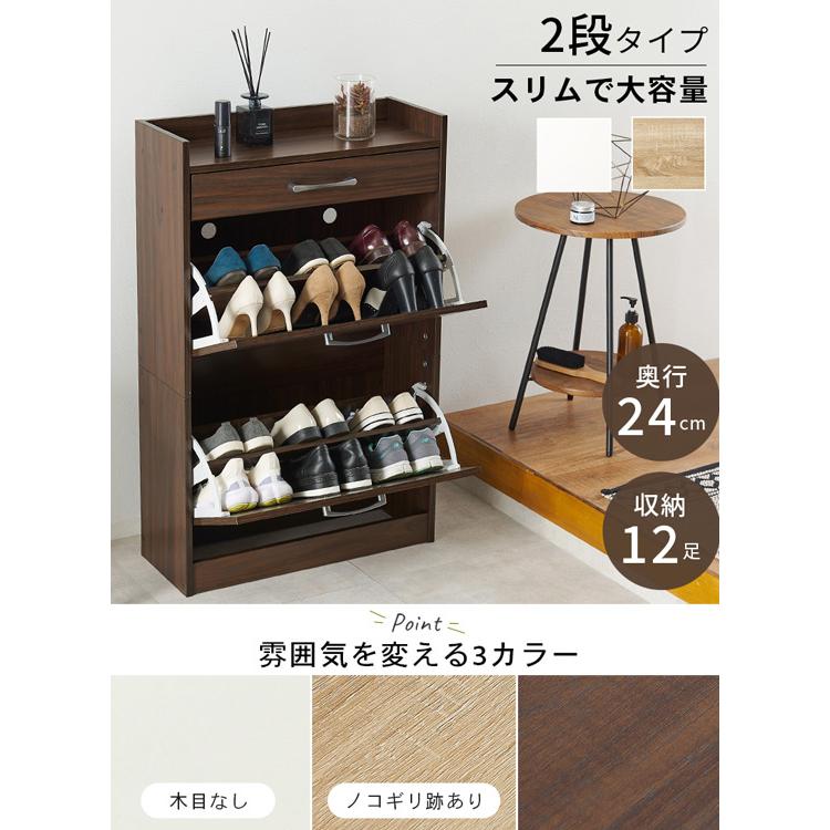 スリム下駄箱 [縦型シューズラック 2段タイプ 最大12足収納 RSR-1704] ／同梱不可・代引き不可の画像