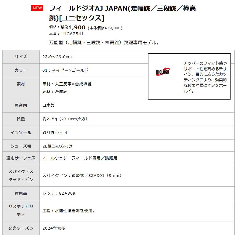 MIZUNO ミズノ フィールドジオ AJ JAPAN 走幅跳 三段跳 棒高跳 MIZUNO ミズノ フィールドジオ AJ JAPAN 走幅跳 三段跳 棒高跳